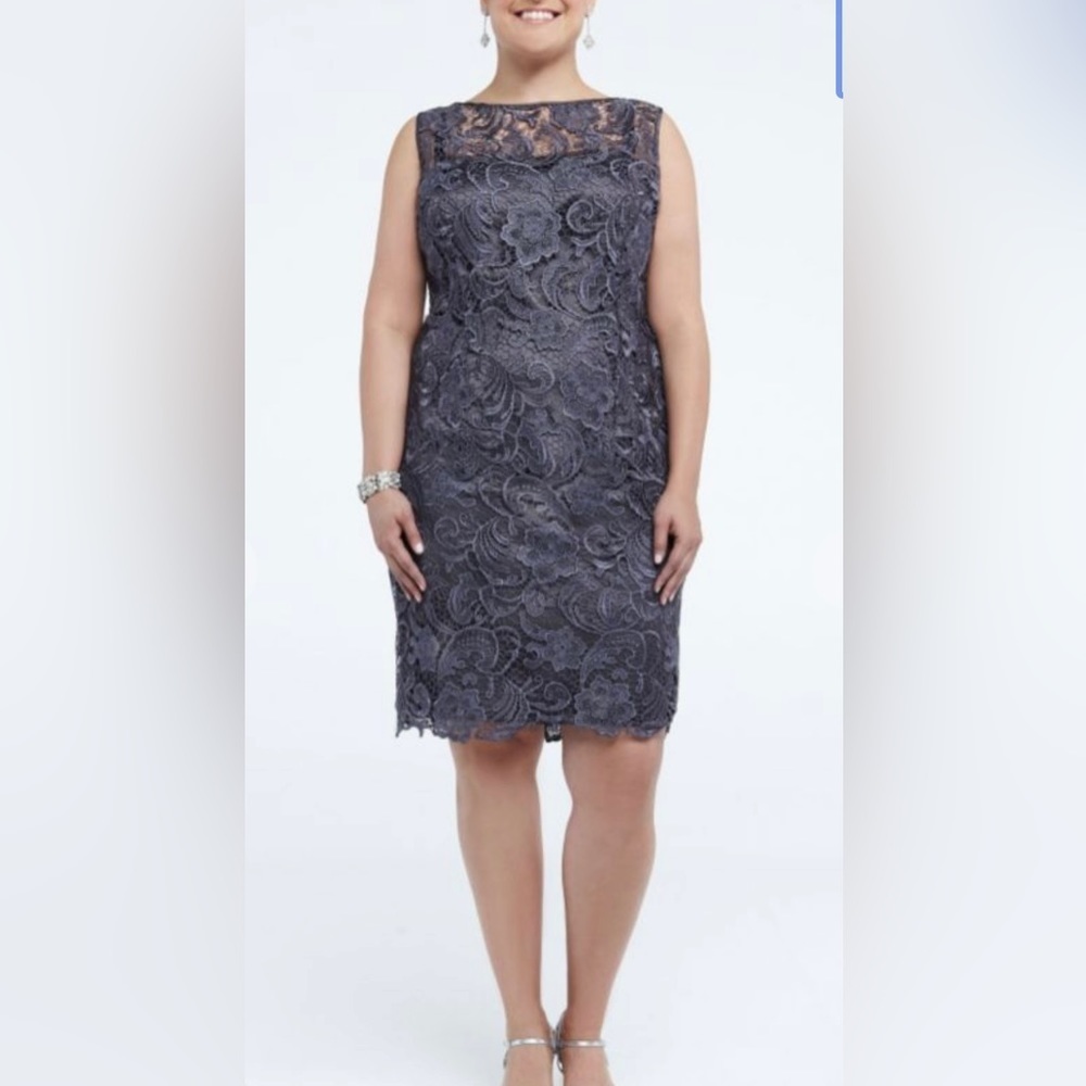 Adrianna Papell sleeveless all over lace seath dress dark gray size 14